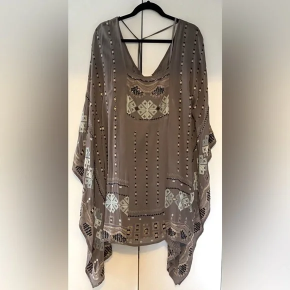 Free People Dress size S/M. Shear with underslip. Taupe. Gorgeous Embroi… - Picture 1 of 9